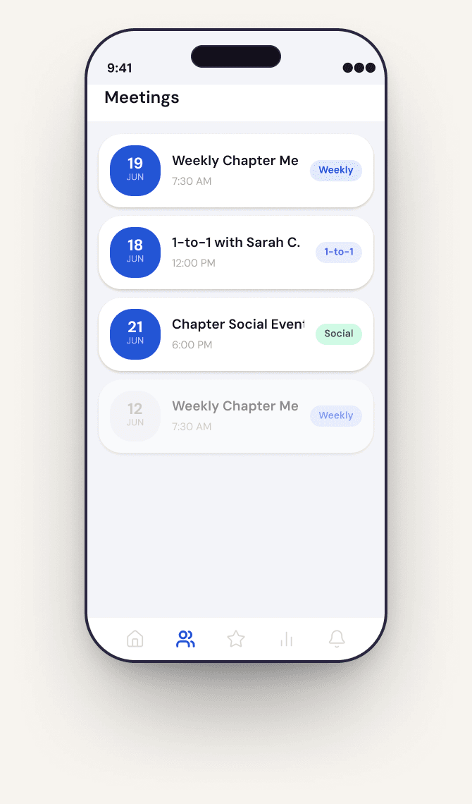 Meetings view in Trubiz app